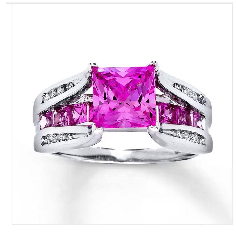 Elegant Pink Sapphire and 10k White Women's Ring